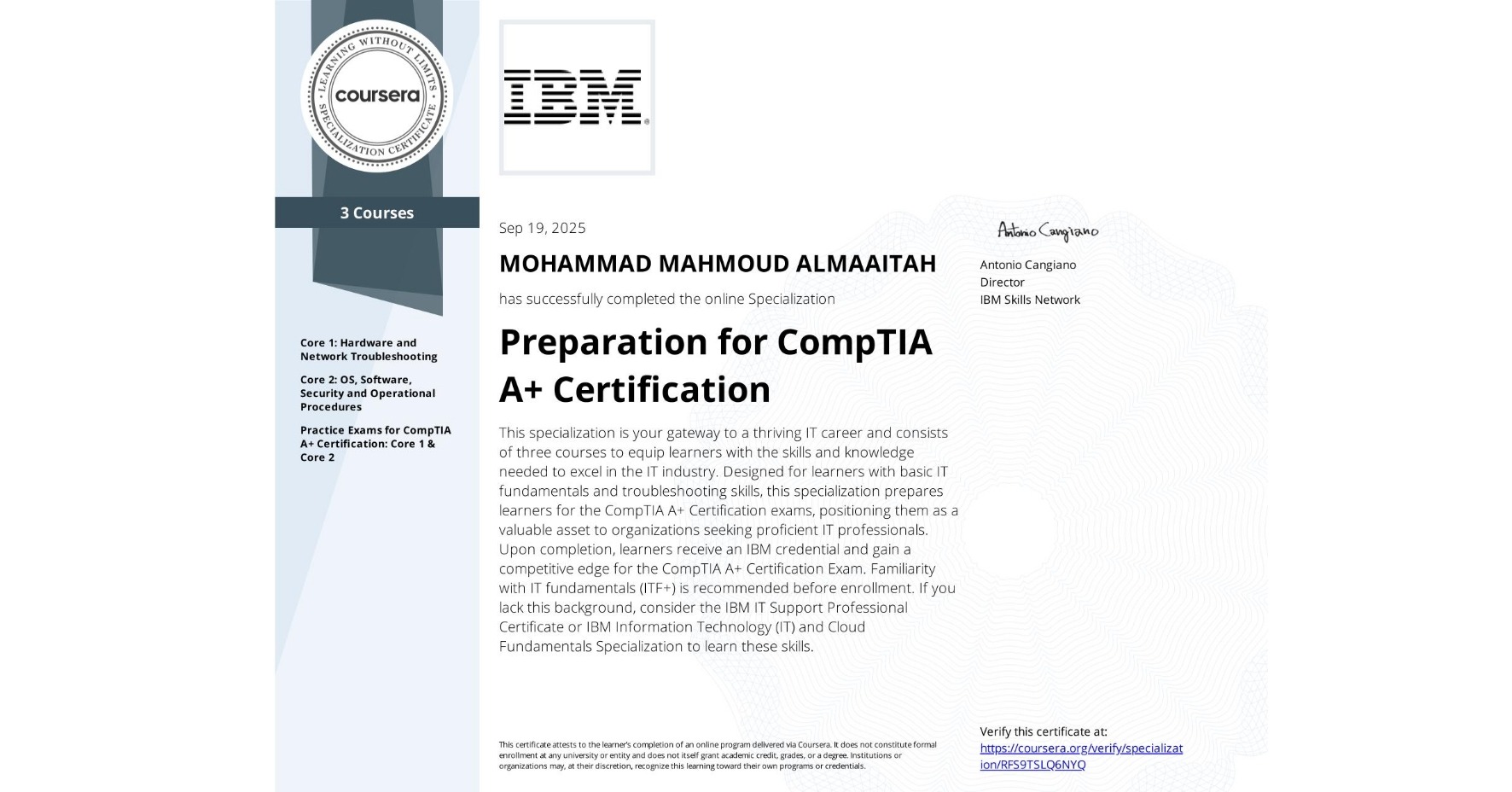 Preparation for CompTIA A+ Certification